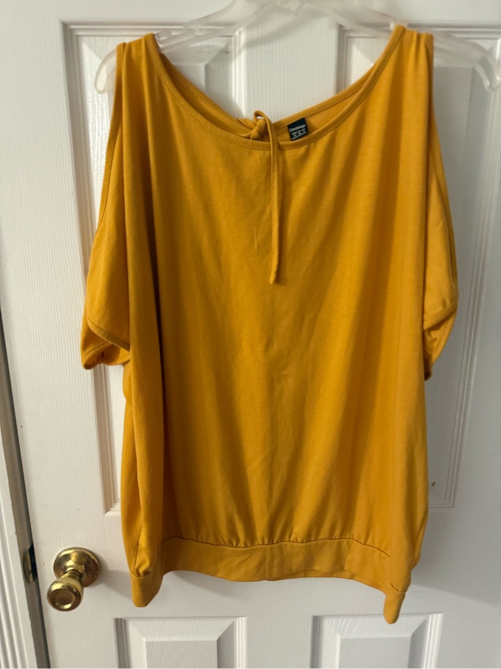 Women's Mustard Yellow Cold-Shoulder Tunic Top with Back Tie